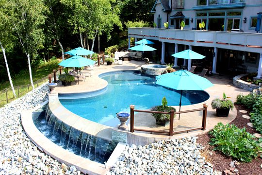 Custom inground swimming pool.